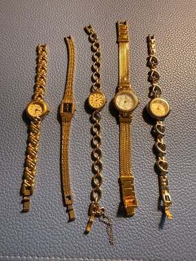 Vintage Gold-Tone Ladies Quartz Watch Lot - Set of 5 Including Citizen and Lorus